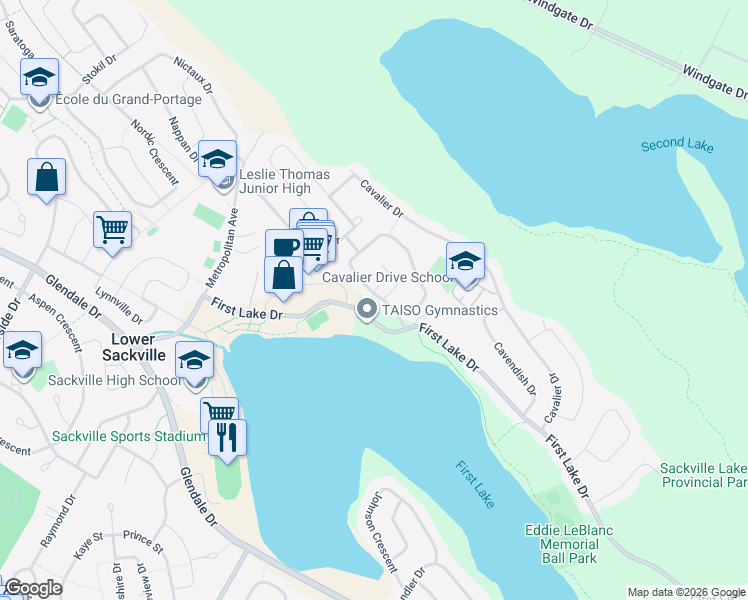 map of restaurants, bars, coffee shops, grocery stores, and more near 163 Quaker Crescent in Lower Sackville