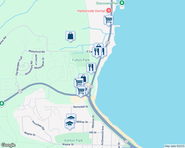 map of restaurants, bars, coffee shops, grocery stores, and more near 13818 South West Bay Shore Drive in Traverse City