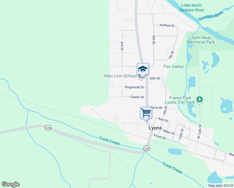 map of restaurants, bars, coffee shops, grocery stores, and more near 247 Cedar St in Lyons