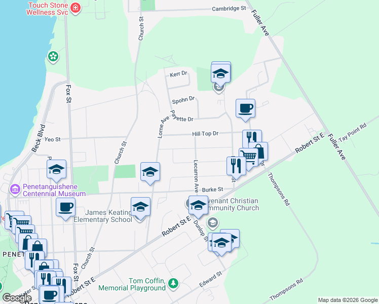 map of restaurants, bars, coffee shops, grocery stores, and more near 12 Richelieu Street in Penetanguishene
