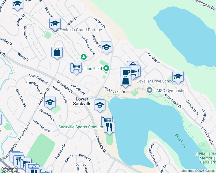 map of restaurants, bars, coffee shops, grocery stores, and more near 67 Metropolitan Avenue in Lower Sackville