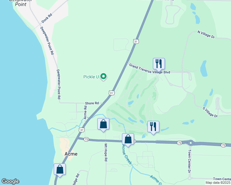 map of restaurants, bars, coffee shops, grocery stores, and more near Golfview Court in Williamsburg
