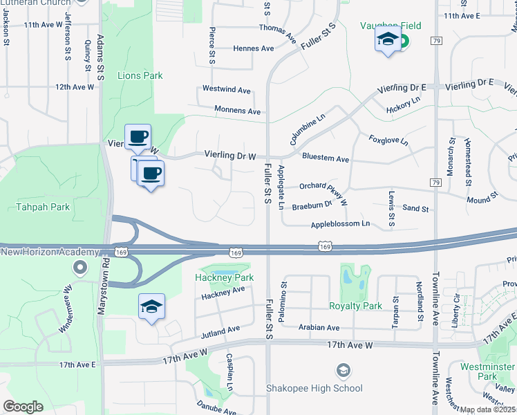 map of restaurants, bars, coffee shops, grocery stores, and more near 1461 McIntosh Circle in Shakopee