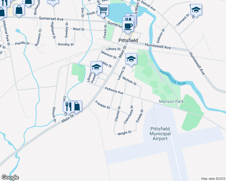 map of restaurants, bars, coffee shops, grocery stores, and more near 141 Peltoma Avenue in Pittsfield