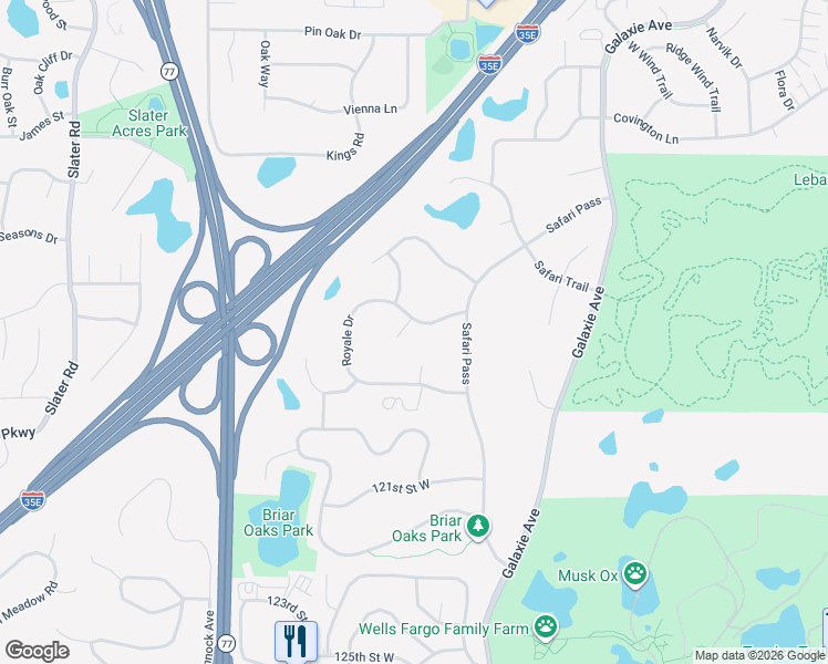 map of restaurants, bars, coffee shops, grocery stores, and more near 2018 Royale Drive in Eagan