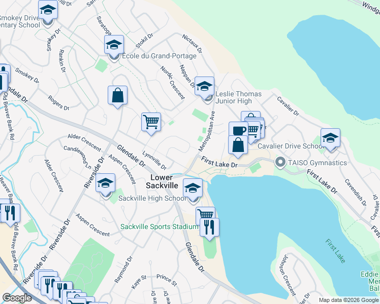 map of restaurants, bars, coffee shops, grocery stores, and more near 88 Lumsden Crescent in Lower Sackville