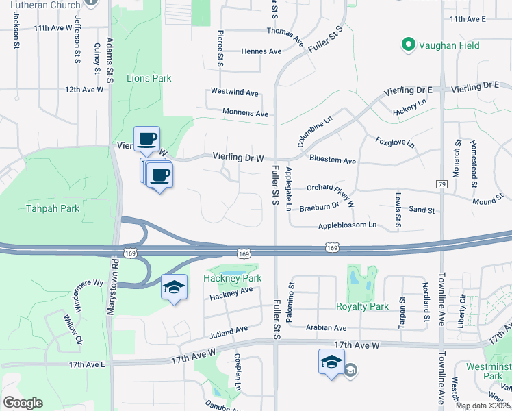 map of restaurants, bars, coffee shops, grocery stores, and more near 663 McIntosh Court in Shakopee