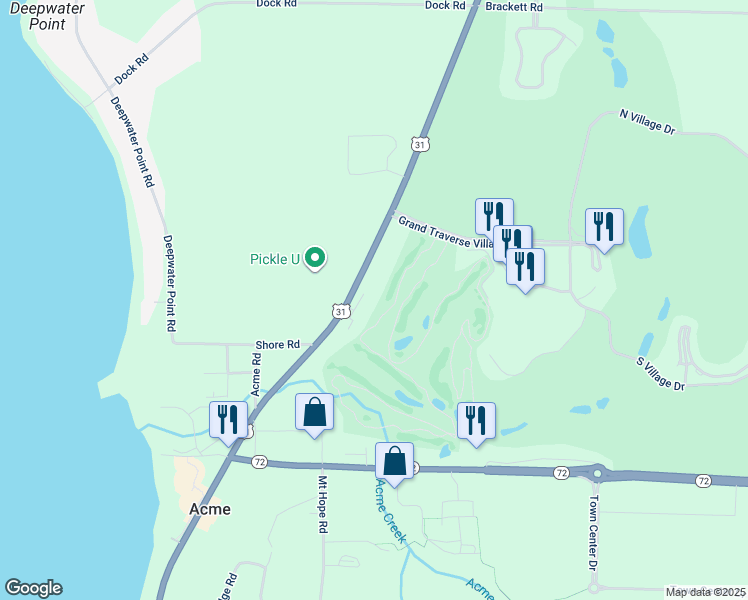 map of restaurants, bars, coffee shops, grocery stores, and more near Golfview Court in Williamsburg