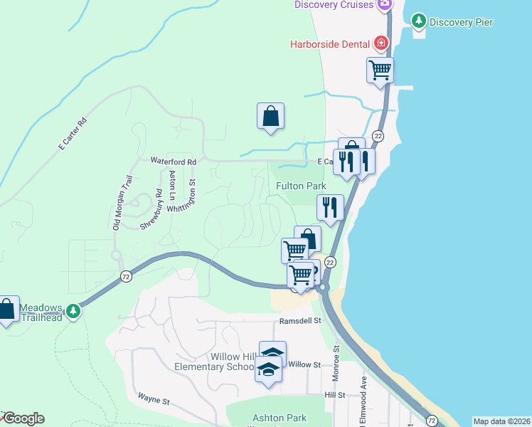 map of restaurants, bars, coffee shops, grocery stores, and more near 13910 South West Bay Shore Drive in Traverse City