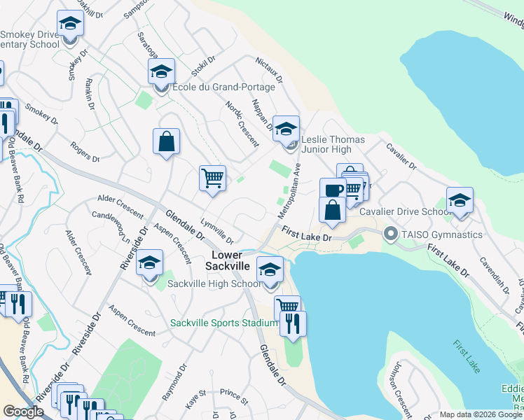 map of restaurants, bars, coffee shops, grocery stores, and more near 88 Lumsden Crescent in Lower Sackville