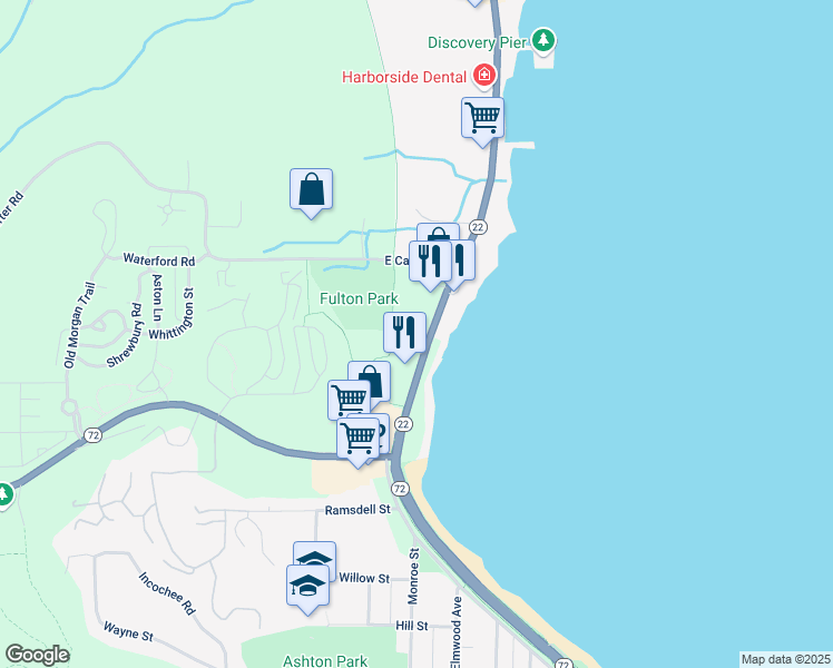 map of restaurants, bars, coffee shops, grocery stores, and more near 13818 South West Bay Shore Drive in Traverse City