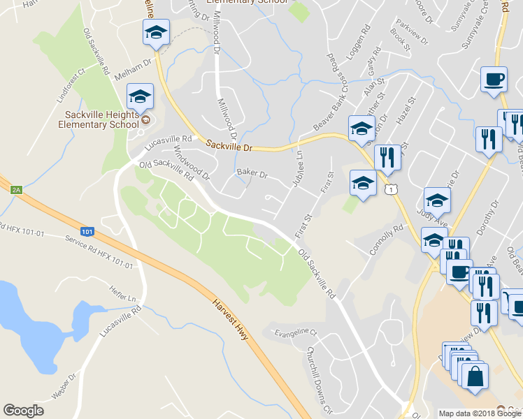 map of restaurants, bars, coffee shops, grocery stores, and more near 30 Stefanie Lane in Lower Sackville