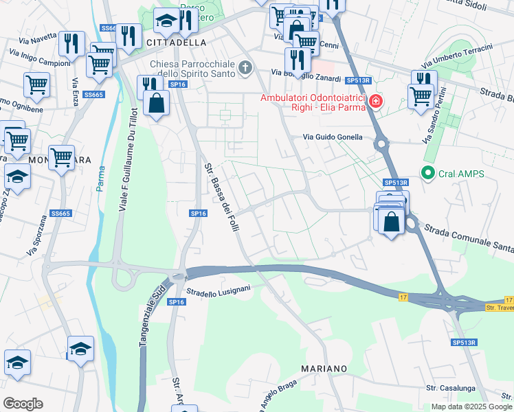 map of restaurants, bars, coffee shops, grocery stores, and more near 5 Stradello Emanuele Petri in Provincia di Parma