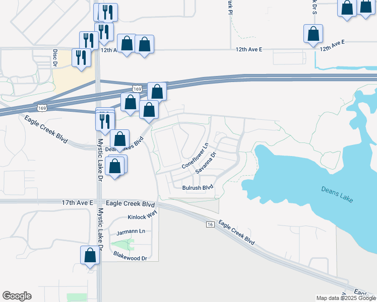 map of restaurants, bars, coffee shops, grocery stores, and more near 4450 Dean Lakes Boulevard in Shakopee