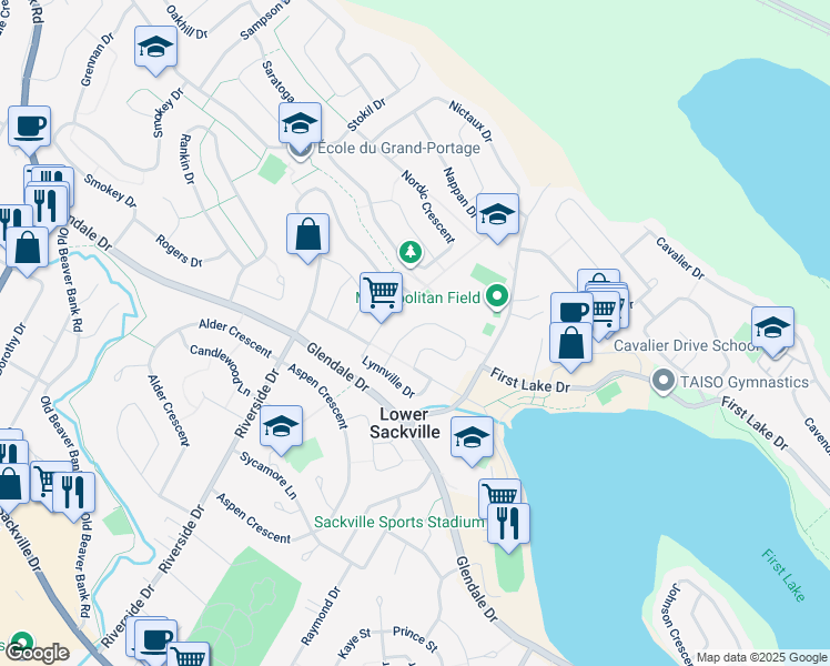 map of restaurants, bars, coffee shops, grocery stores, and more near 33 Lumsden Crescent in Lower Sackville
