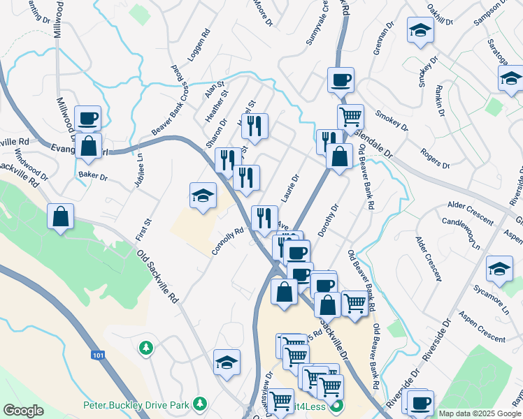 map of restaurants, bars, coffee shops, grocery stores, and more near 15 Judy Avenue in Lower Sackville