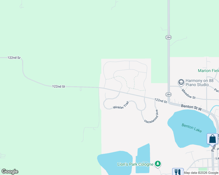 map of restaurants, bars, coffee shops, grocery stores, and more near 406 Prairie View Drive in Cologne