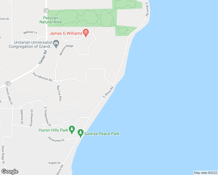 map of restaurants, bars, coffee shops, grocery stores, and more near 6343 East Shore Road in Traverse City