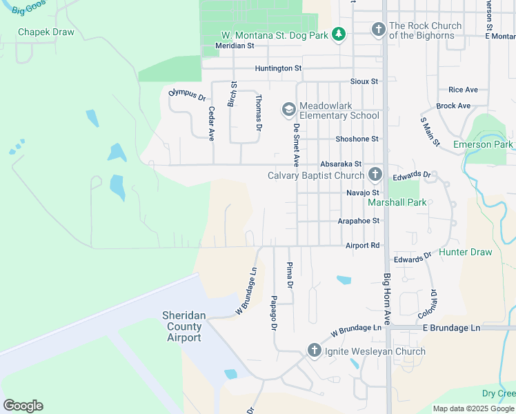 map of restaurants, bars, coffee shops, grocery stores, and more near 1749 Zuni Drive in Sheridan