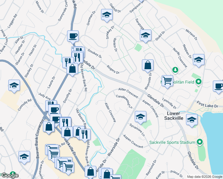 map of restaurants, bars, coffee shops, grocery stores, and more near in Lower Sackville