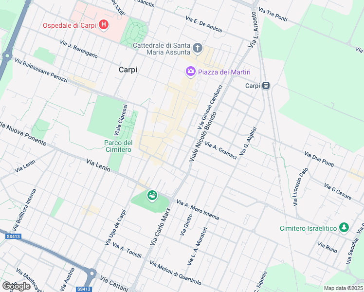 map of restaurants, bars, coffee shops, grocery stores, and more near 6 Via Sbrilanci Ugo in Carpi Centro