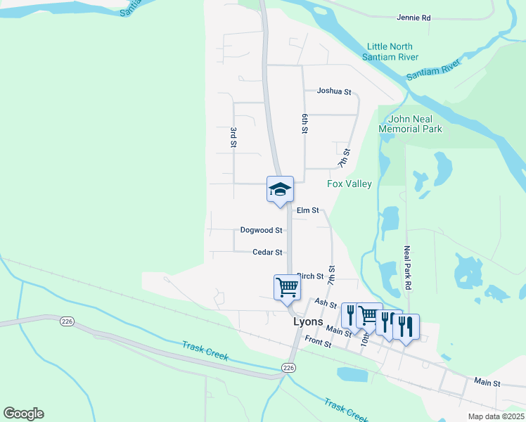 map of restaurants, bars, coffee shops, grocery stores, and more near 641 5th Street in Lyons