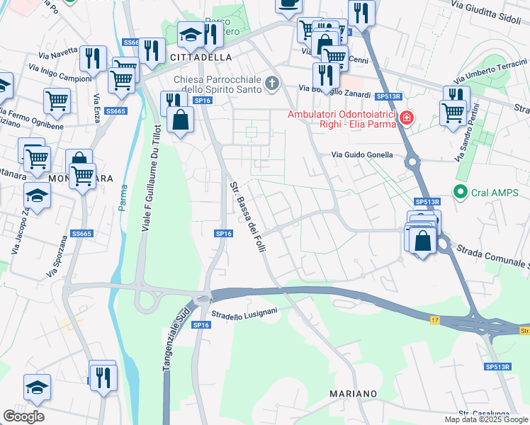 map of restaurants, bars, coffee shops, grocery stores, and more near 5 Stradello Emanuele Petri in Provincia di Parma