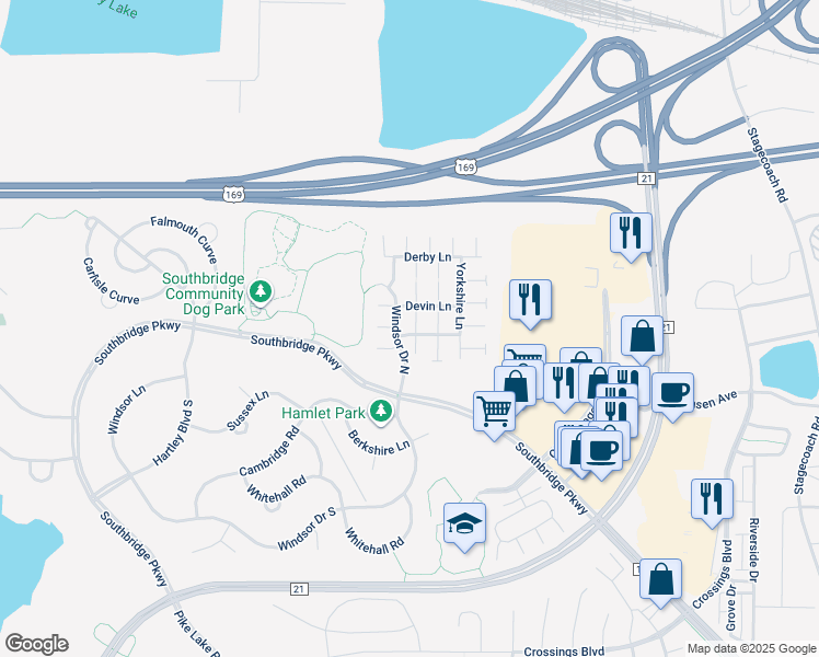 map of restaurants, bars, coffee shops, grocery stores, and more near 7451 Hampton Ln in Shakopee