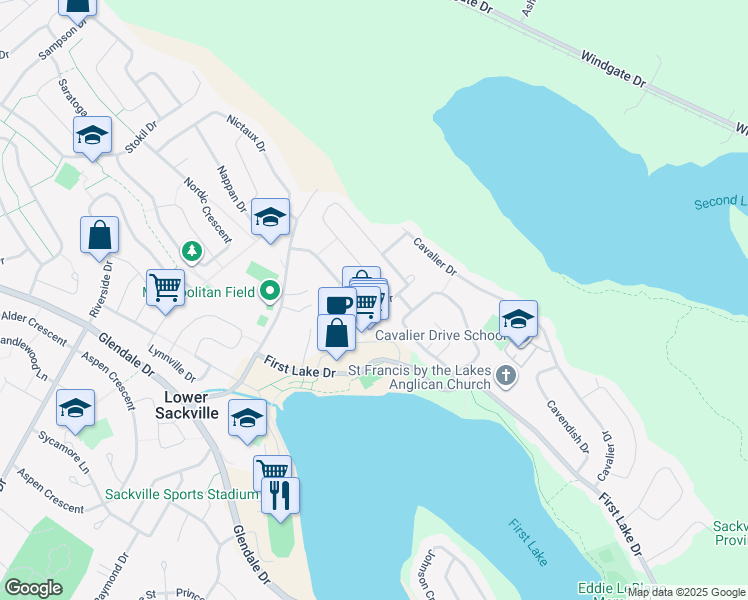 map of restaurants, bars, coffee shops, grocery stores, and more near 67 Polara Drive in Lower Sackville