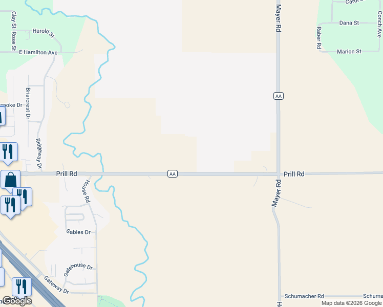 map of restaurants, bars, coffee shops, grocery stores, and more near 6016 Prill Road in Eau Claire