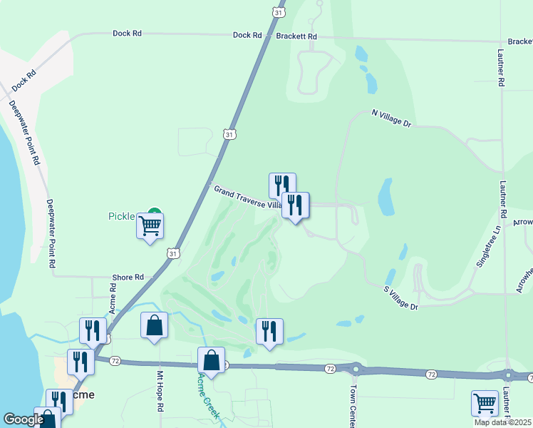 map of restaurants, bars, coffee shops, grocery stores, and more near 5501-5511 Bayview Way in Williamsburg