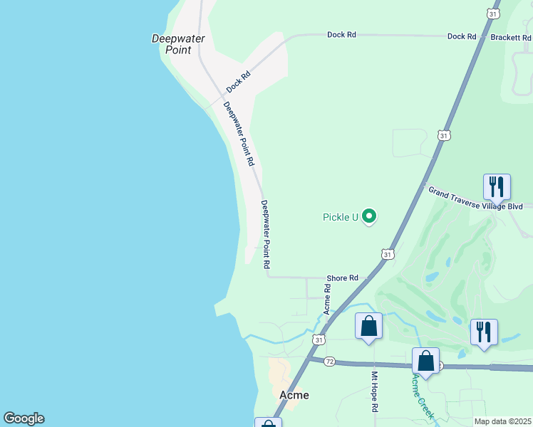 map of restaurants, bars, coffee shops, grocery stores, and more near 6434 Deepwater Point Road in Williamsburg
