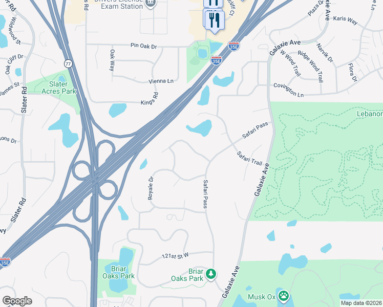 map of restaurants, bars, coffee shops, grocery stores, and more near 2006 Safari Heights Trail in Eagan
