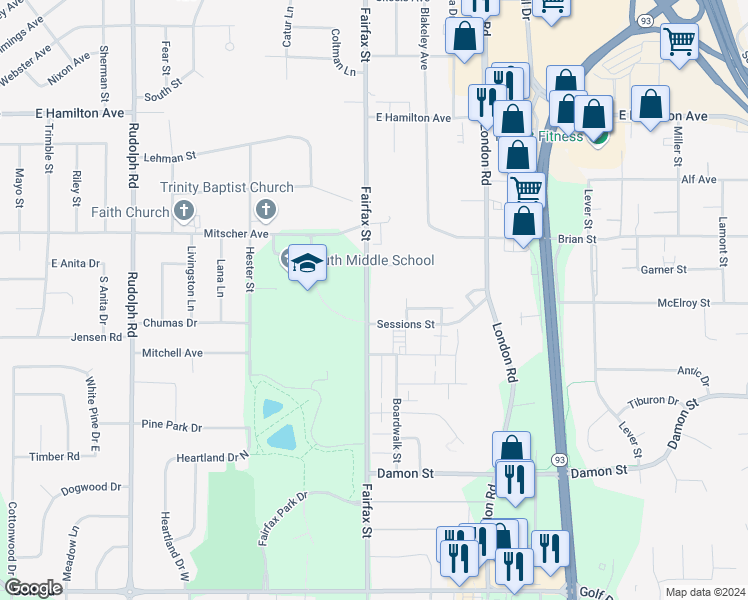 map of restaurants, bars, coffee shops, grocery stores, and more near in Eau Claire