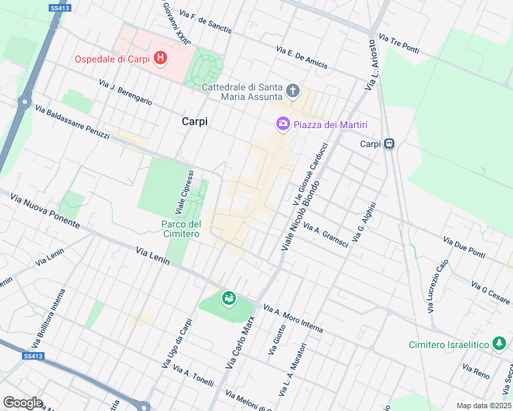 map of restaurants, bars, coffee shops, grocery stores, and more near 6 Via Ugo Sbrillanci in Carpi