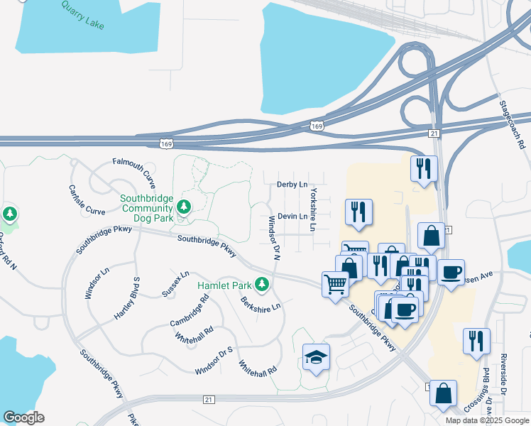 map of restaurants, bars, coffee shops, grocery stores, and more near 7451 Hampton Lane in Shakopee