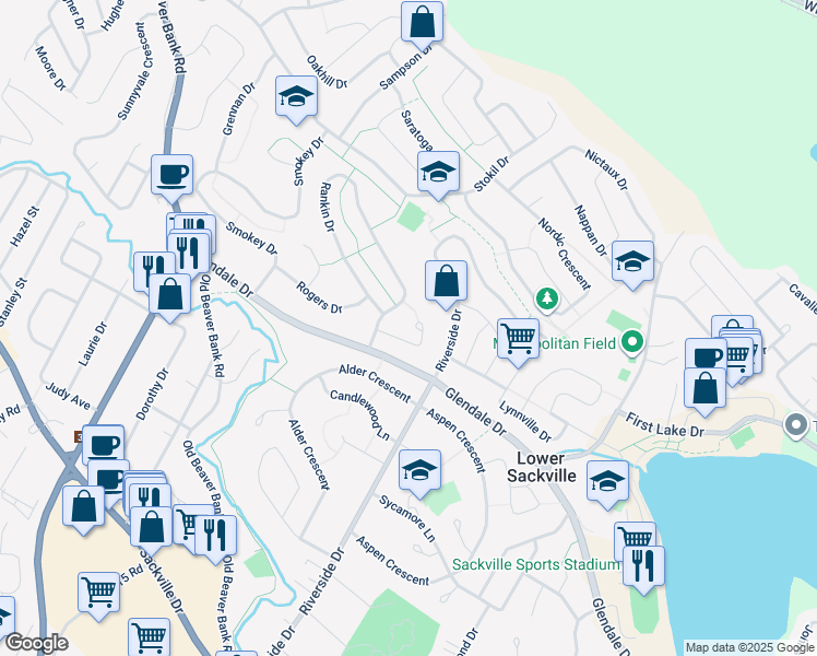map of restaurants, bars, coffee shops, grocery stores, and more near 64 Matador Court in Lower Sackville