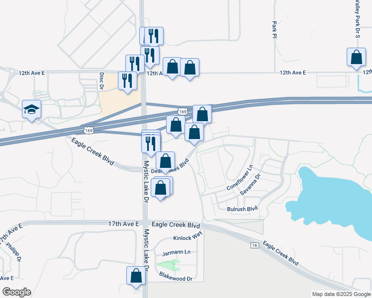 map of restaurants, bars, coffee shops, grocery stores, and more near 4201 Dean Lakes Blvd in Shakopee