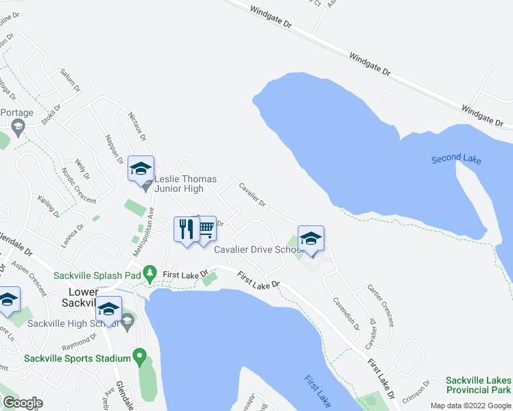 map of restaurants, bars, coffee shops, grocery stores, and more near 216 Cavalier Drive in Lower Sackville