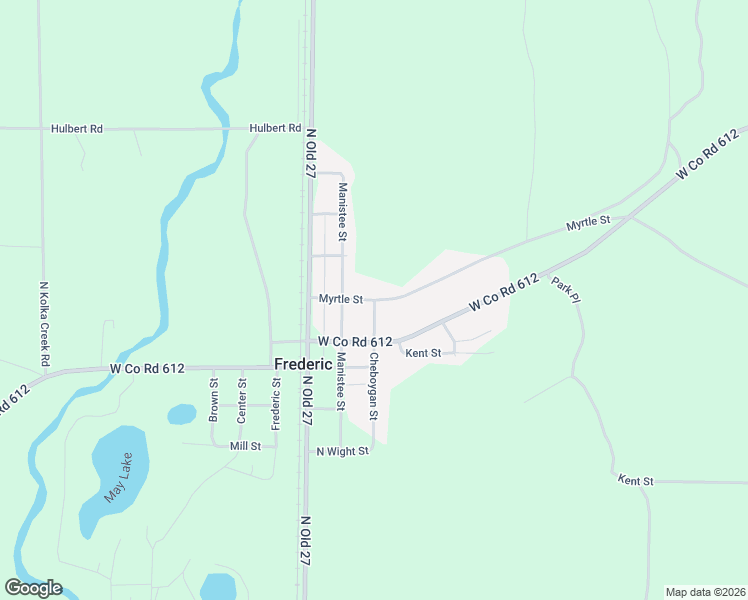 map of restaurants, bars, coffee shops, grocery stores, and more near 7392 Myrtle Street in Frederic