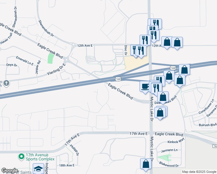 map of restaurants, bars, coffee shops, grocery stores, and more near 3549 Eagle Creek Boulevard in Shakopee