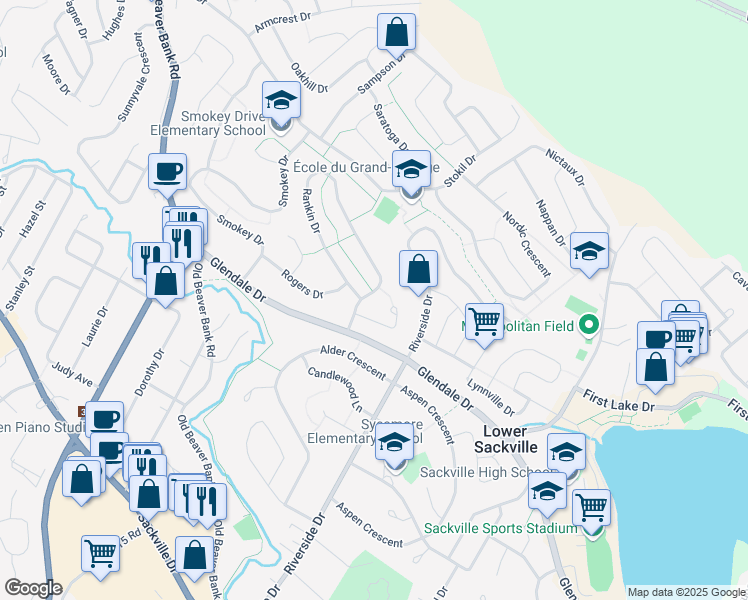 map of restaurants, bars, coffee shops, grocery stores, and more near 27 Rankin Drive in Lower Sackville