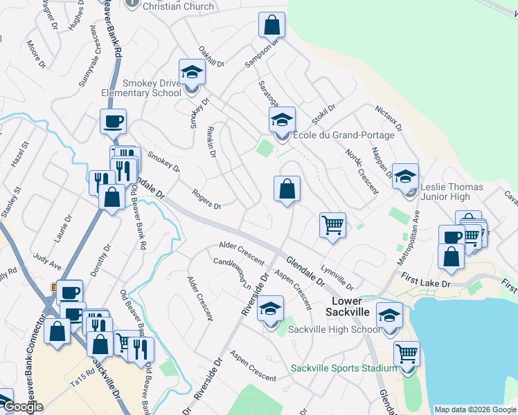 map of restaurants, bars, coffee shops, grocery stores, and more near 39 Rankin Drive in Lower Sackville