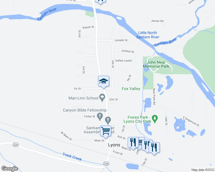 map of restaurants, bars, coffee shops, grocery stores, and more near 520 Fir Street in Lyons