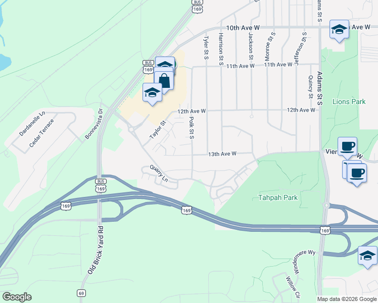 map of restaurants, bars, coffee shops, grocery stores, and more near 2001 13th Avenue West in Shakopee