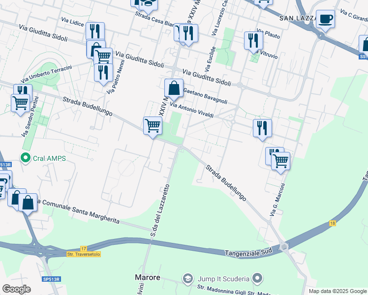 map of restaurants, bars, coffee shops, grocery stores, and more near 15 Via Salvador Dalì in Parma