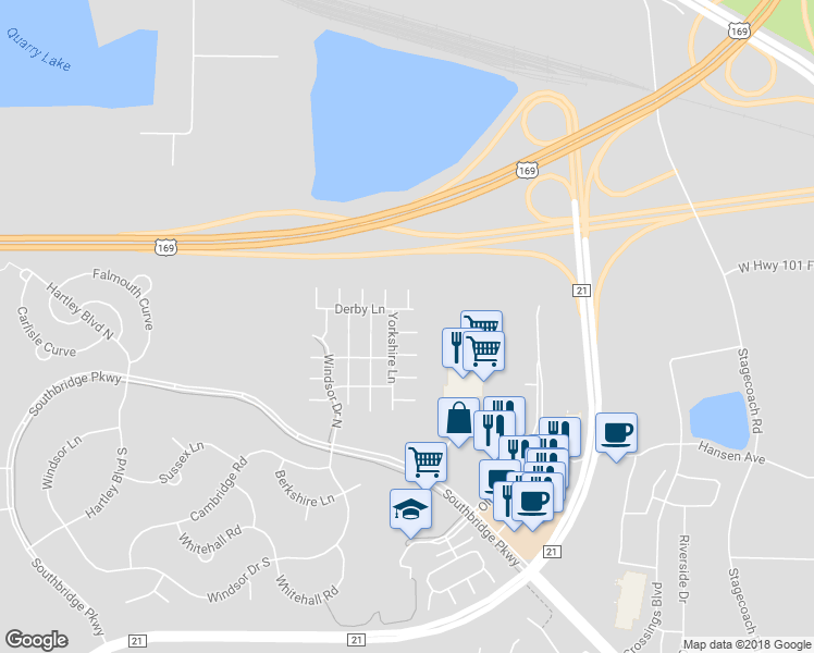 map of restaurants, bars, coffee shops, grocery stores, and more near 1347 Yorkshire Ln in Shakopee