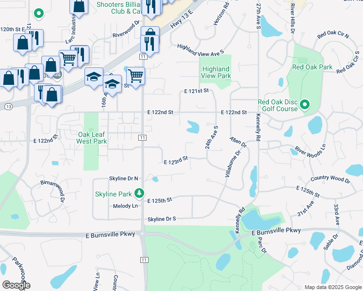 map of restaurants, bars, coffee shops, grocery stores, and more near 12248 23rd Avenue South in Burnsville