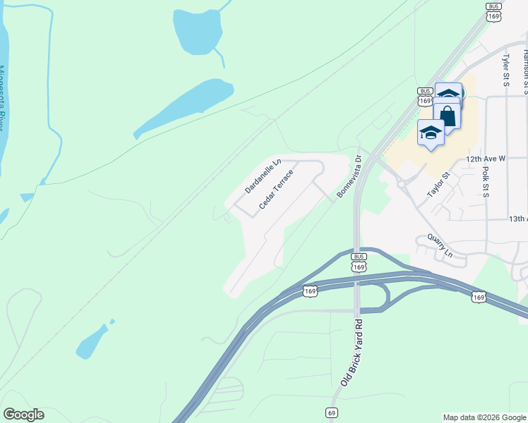 map of restaurants, bars, coffee shops, grocery stores, and more near 435 Cedar Terrace in Shakopee
