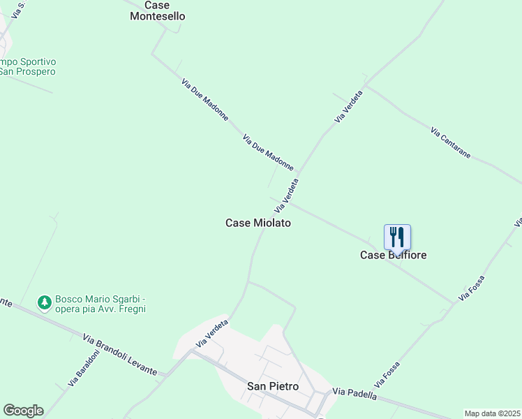 map of restaurants, bars, coffee shops, grocery stores, and more near 20 Via Verdeta in Case Miolato